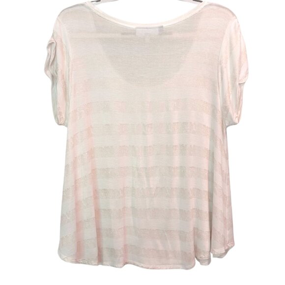 Jennifer Lopez White & Gold Sheer Stripe Modal Tee – Size L - Picture 2 of 7